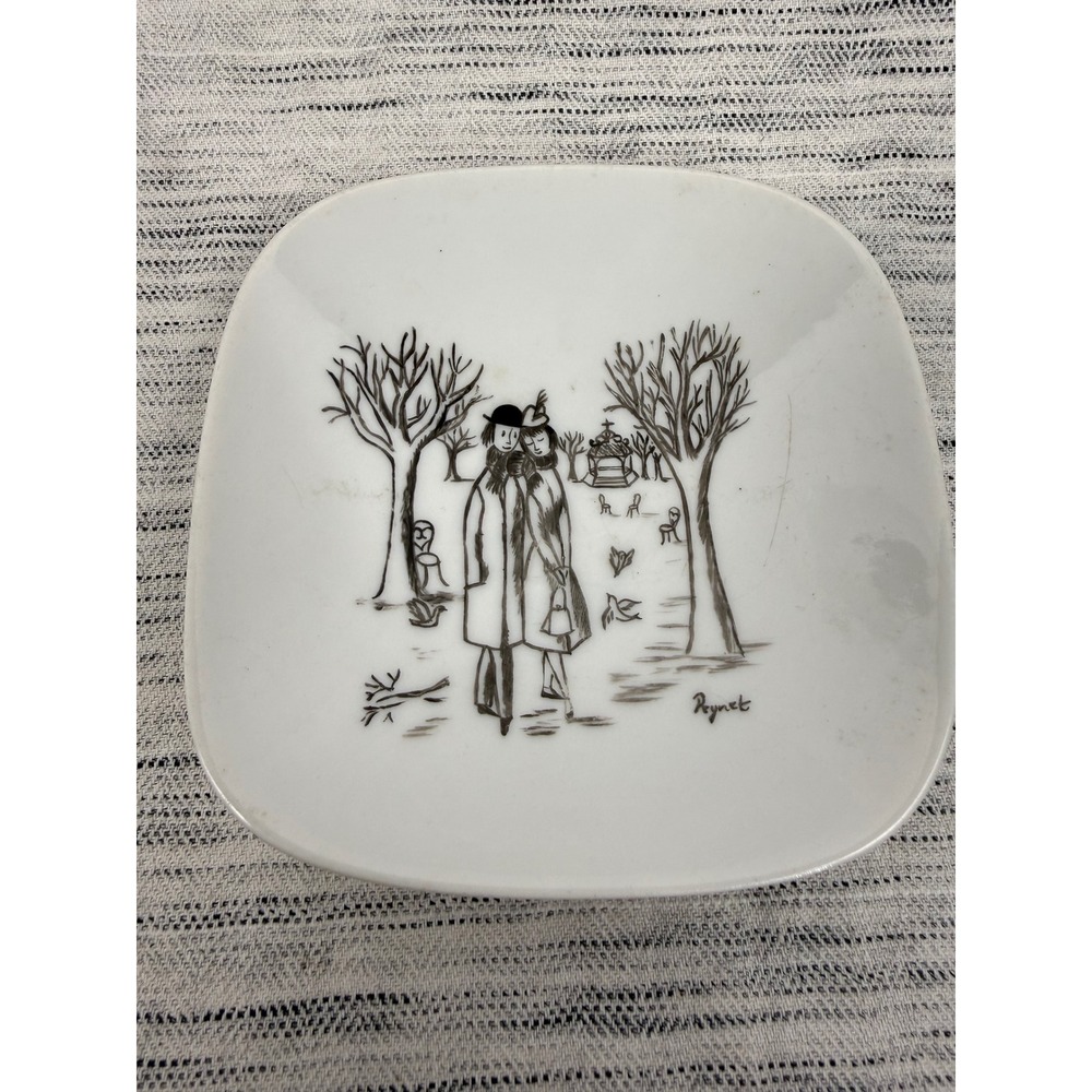 Vintage MCM Schonwald‎ Germany Peynet Ceramic Tray Trinket Dish 5" Personalized